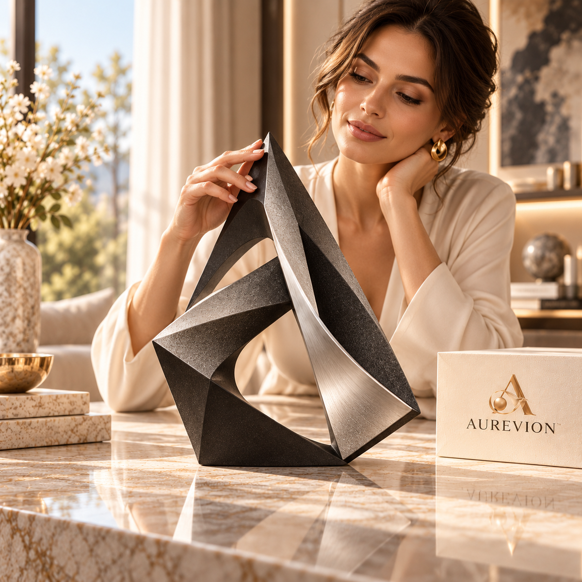 AUREVION™ Obsidian Balance Geometric Sculpture