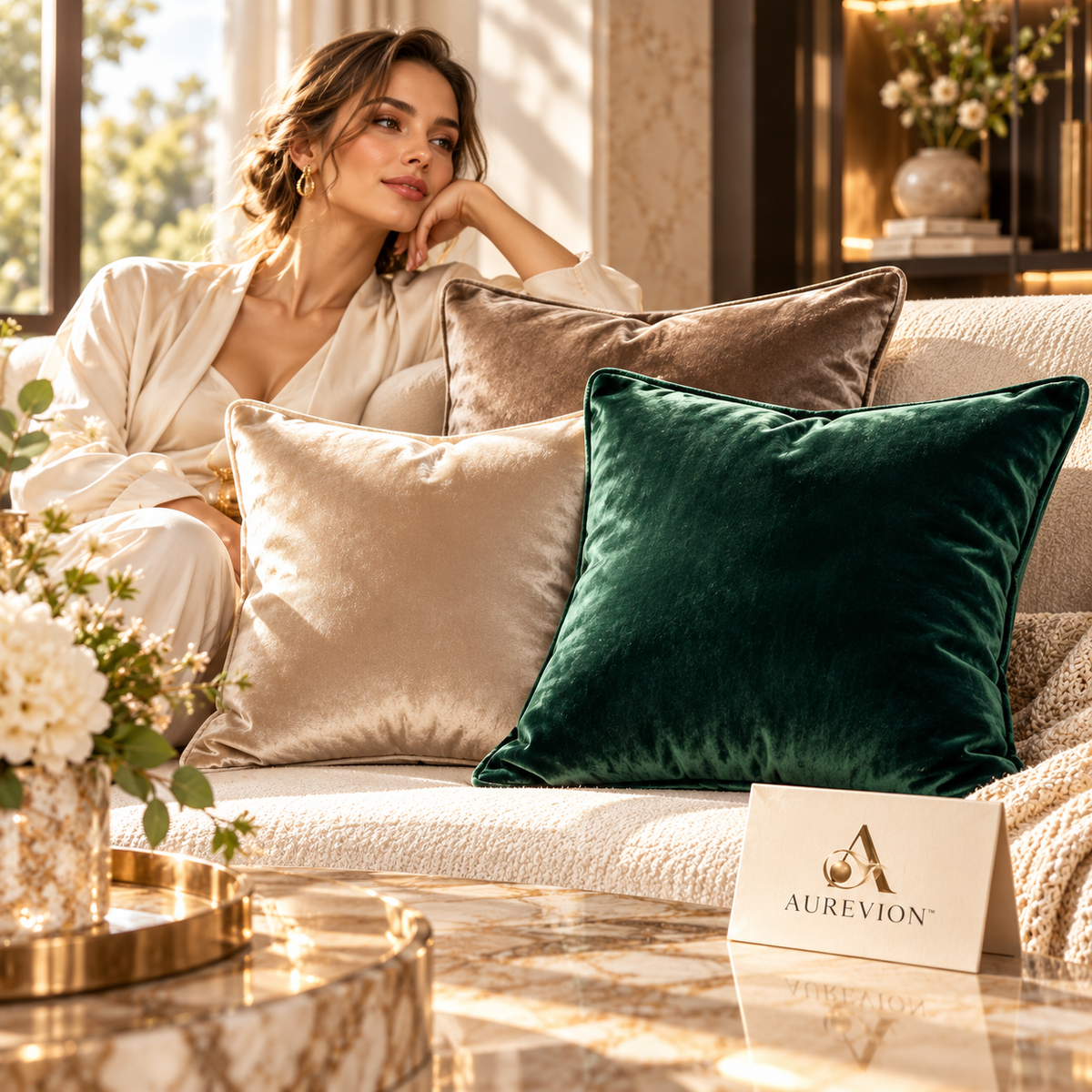 AUREVION™ Eloria Velvet Decorative Cushion Set