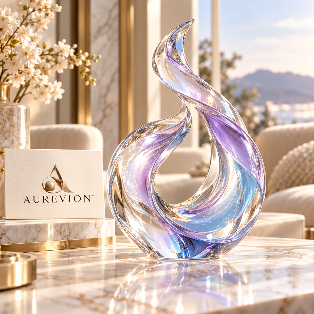 AUREVION™ Celestine Aurora Glass Sculpture